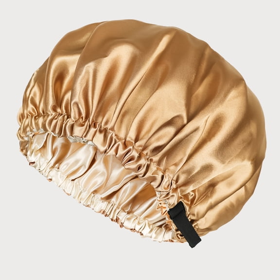 Double Layer Silk Sleep Cap for Long Hair - Adjustable Satin Bonnet with Button, Hair Protection for Night, Curls & Frizz Control, Khaki