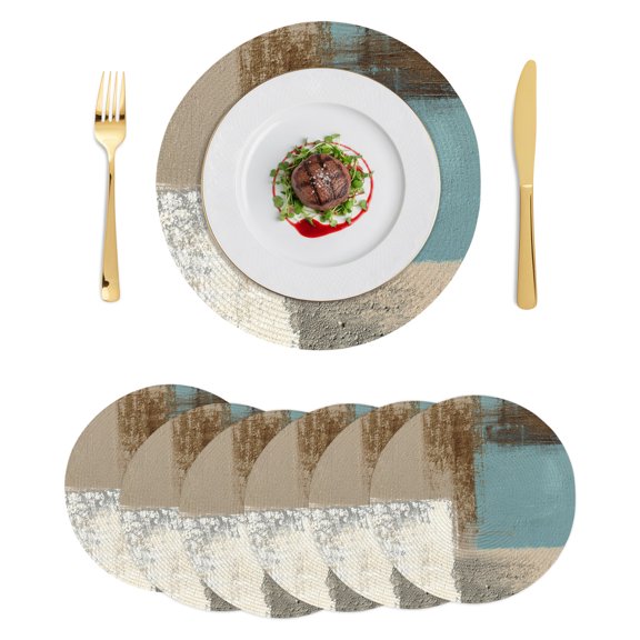 Round Placemats Teal Blue Oil Painting 15 inch Set of 6 Table Mats for Dining Table Modern Art Abstract Paint Heat Resistant Non-Slip Kitchen & Home Decorative Place Mat Set