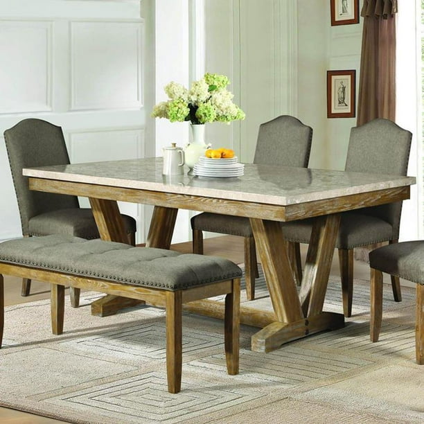 Homelegance Jemez Rectangular Faux Marble Top Dining Table in Weathered ...