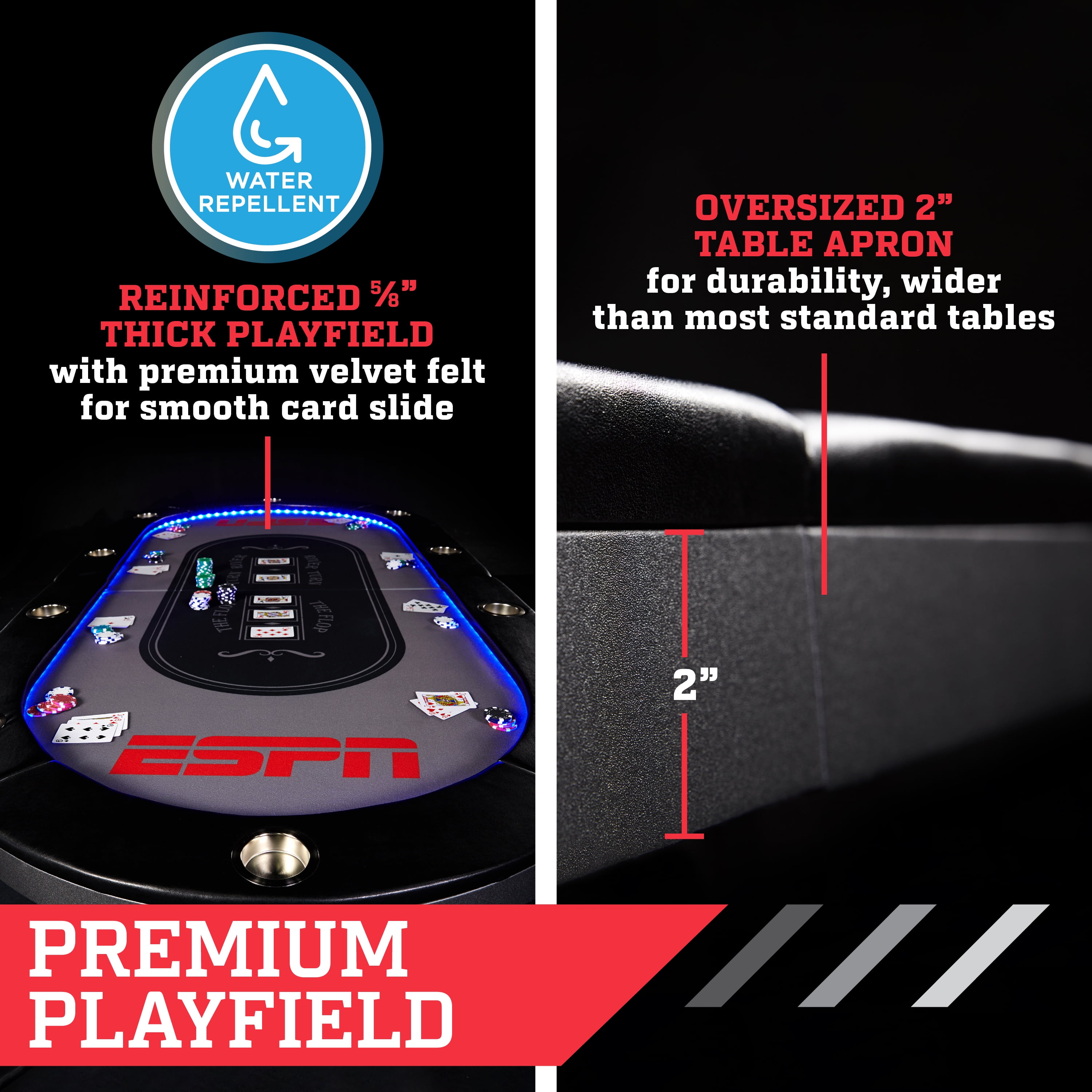 ESPN 10 Player Premium Poker Table With LED Lights Poker Equipment