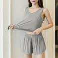 thumbnail image 3 of Hfnxid Women's 2 Piece Pajama Set Women Solid Color Sleeveless Camisole Elastic Waist Shorts Pajama Set, 3 of 5
