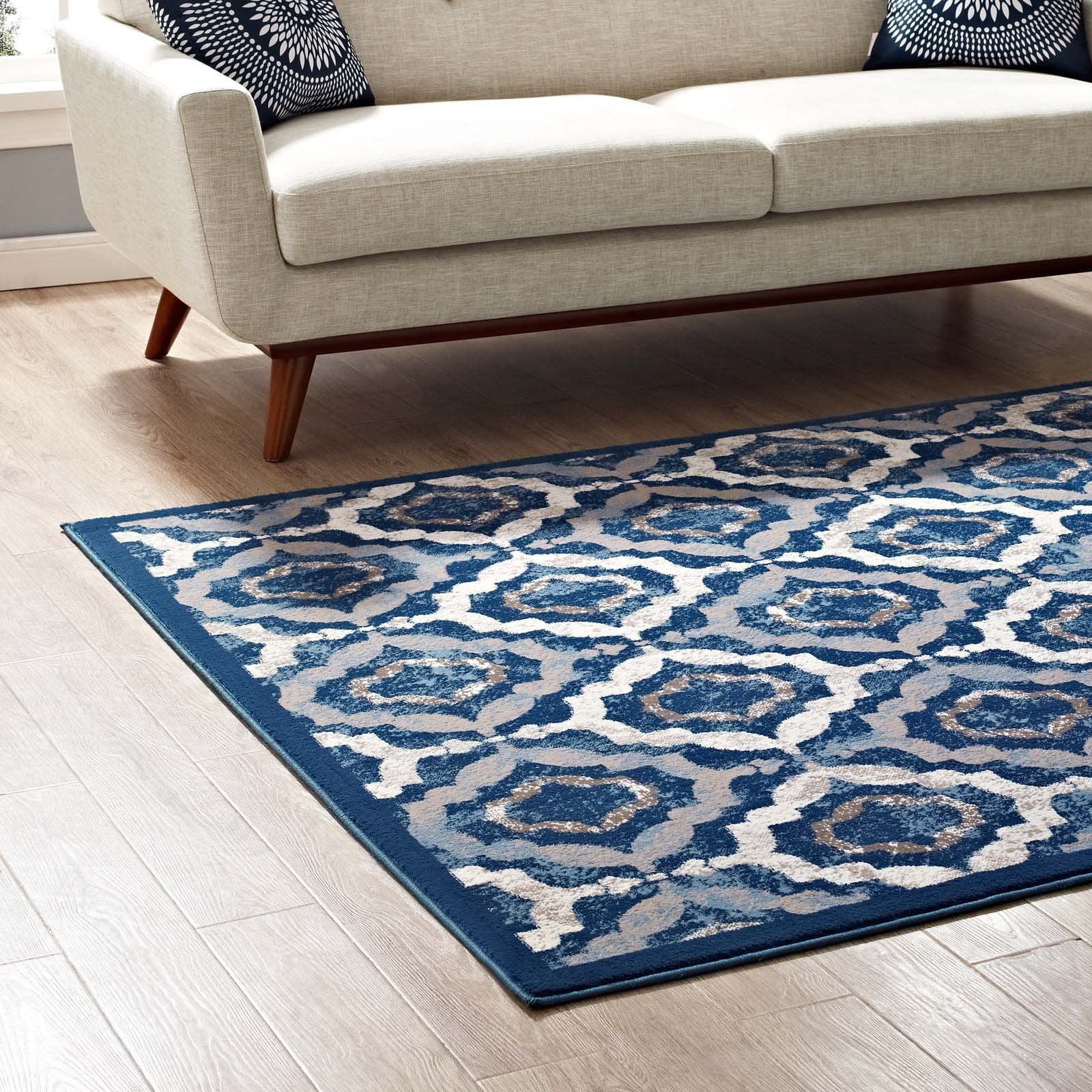 Moroccan Blue and Brown Modway Kalinda Rustic Vintage Moroccan Trellis 5x8 Area Rug in Ivory Moroccan Blue and Brown Modway Kalinda Rustic Vintage Moroccan Trellis 5x8 Area Rug in Ivory