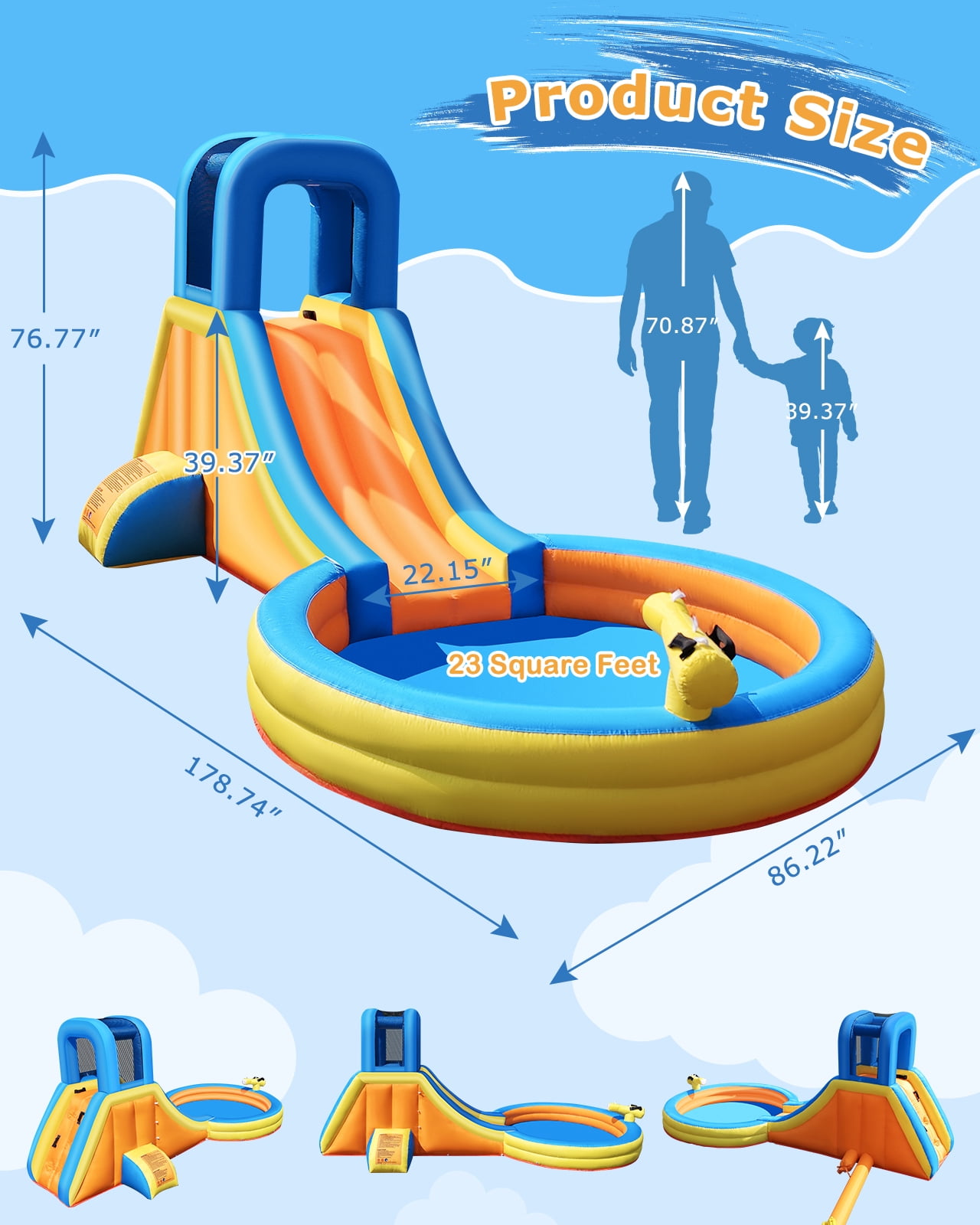 COCOFISH 5-in-1 Kids Water Slide Bounce House for Indoor/Outdoor, with Slide, Climbing Wall, Splash Pool, Water Cannon & Blower