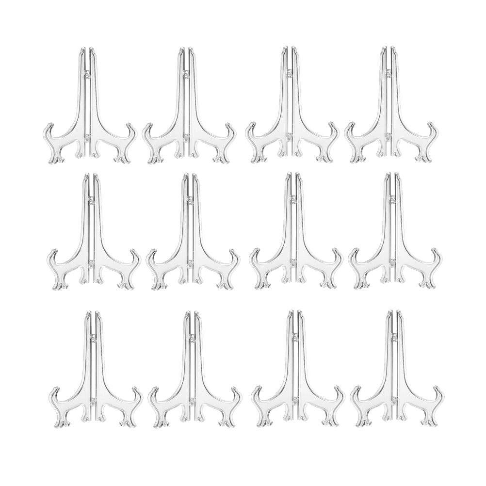 24pcs 4 Inch Transparent Plastic Plate Bracket Desktop Dish Holder