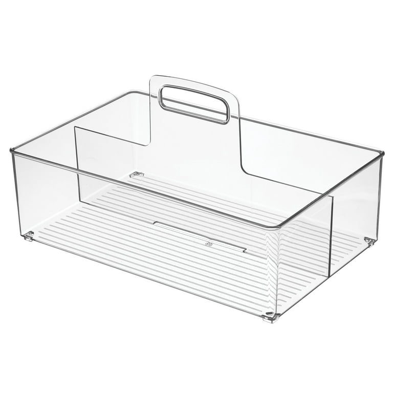 mDesign Large Plastic Divided Storage Organizer Caddy Tote with Handle,  Clear 