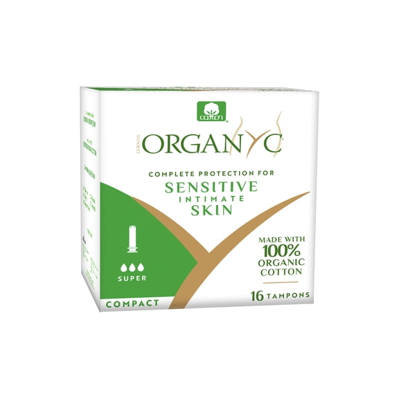 Organyc 100% Certified Organic Cotton Tampons, Plant-Based Eco-Applicator, Super Flow, 16 Count