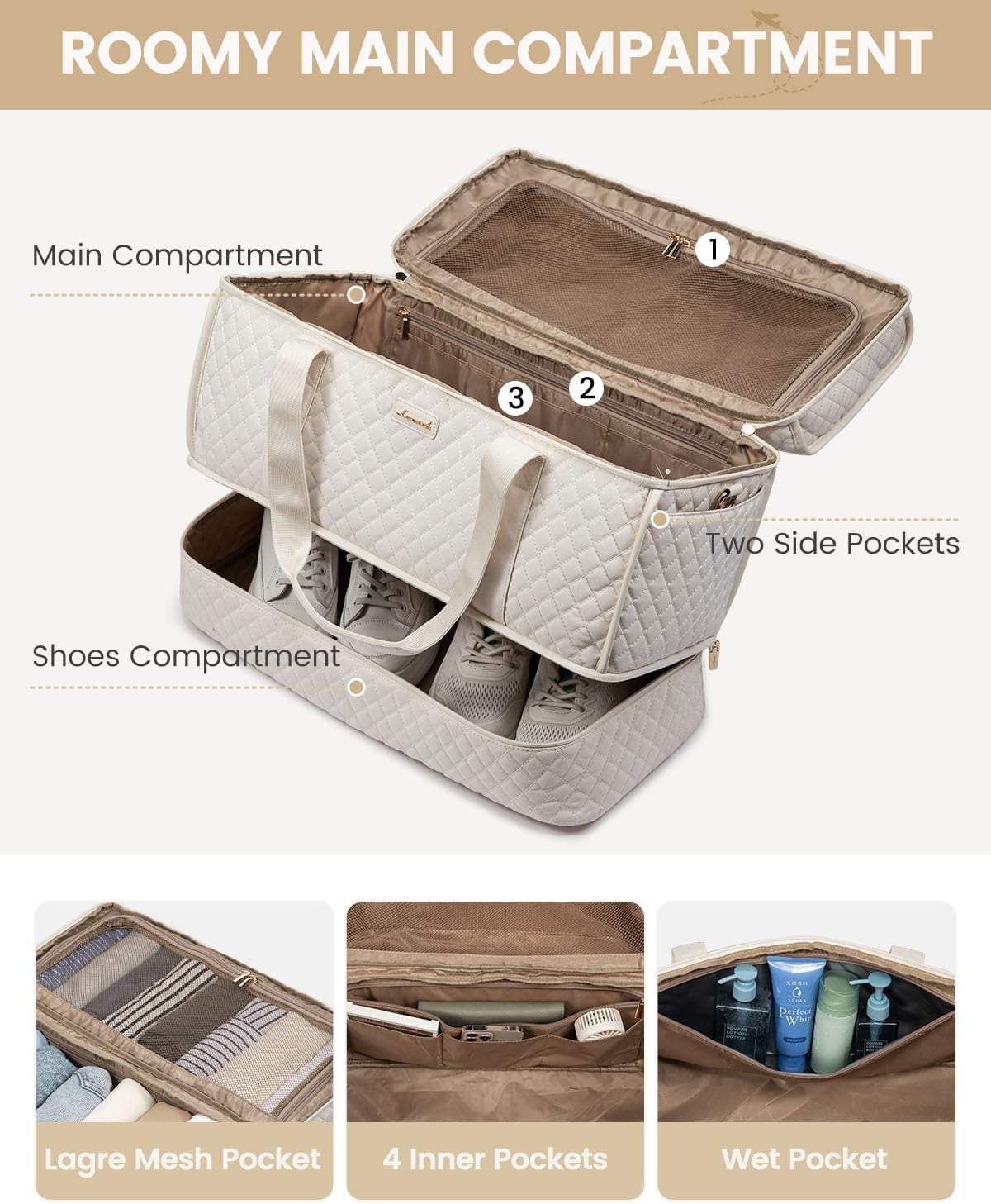 LOVEVOOK Large Travel Duffle Bag, Weekender Bags for Women With Shoe Compartment, Overnight Hospital Bag For Women Labor Delivery, Carry on Bag Personal Item Travel Bag, Yoga Gym Duffel Bag