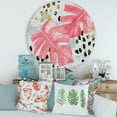 thumbnail image 2 of Designart 'Rough Brush Strokes Pink Colored Monstera II' Tropical Circle Metal Wall Art 36x36 - Disc of 36, 2 of 5