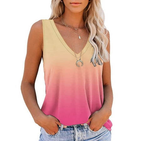 Savings up to 60% Off! SHOPESSA Women's Sleeveless V-Neck Tank Tops Summer Casual Shirts Tops on Clearance Faves for Less Great Gifts for Less Early Access Deals