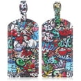 thumbnail image 1 of Epicgadget (2 Pack) Luggage Tag, Travel PU Leather Tag Address Label Holder with Privacy Cover Suitcase Identifier for Cruise, Airplane, and Traveling (Graffiti), 1 of 5
