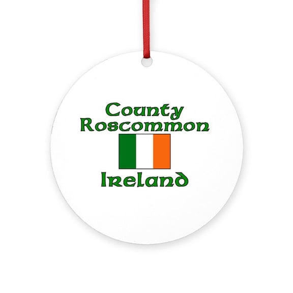 CafePress - Irishcntyroscommonwhtflg -  Round Wood Ornament 4"