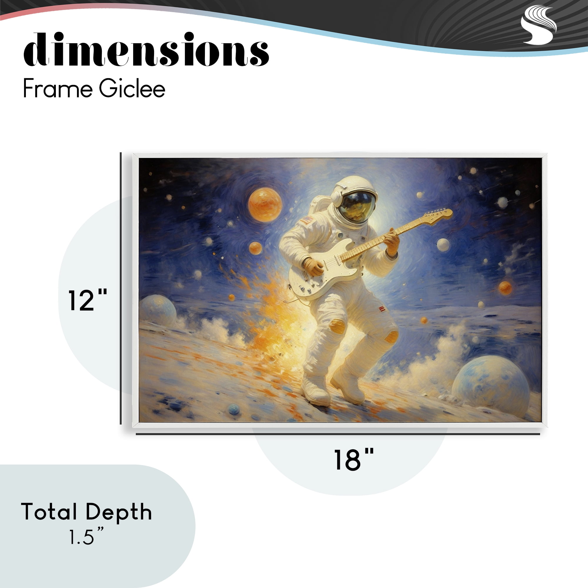 Space Astronaut Musician White Framed Giclee Art, design by Angie Hawke