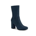 thumbnail image 1 of BLISSFUL STEP Women's Rounded Toe Block Heel Stretch Ankle Boots Navy Blue 9, 1 of 6