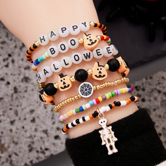 AEXTO Halloween Bracelets for Women Preppy Heishi Bracelets HOCUS POCUS SPOOKY Letter Stack Vinyl Disc Beads Surfer Stretch Bracelet Halloween Cosplay Jewelry Gifts