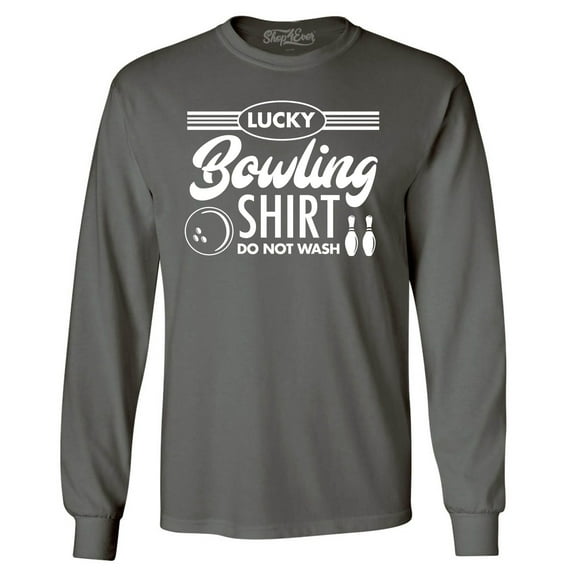 Shop4Ever Men's Lucky Bowling Shirt Bowler Long Sleeve Shirt Small Charcoal