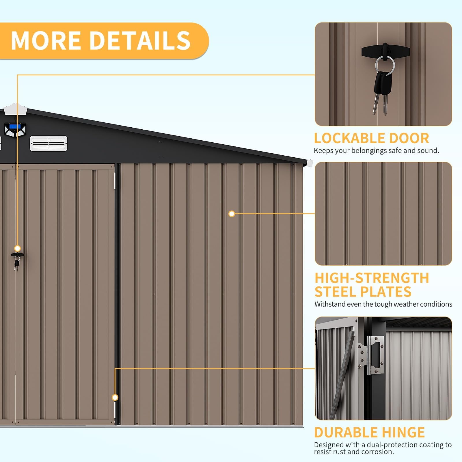 10x12 FT Outdoor Storage Shed, Metal Garden Tool Shed with Updated Frame Structure, Lockable Doors and Windows, Ideal for Backyard Garden Patio Lawn, Brown