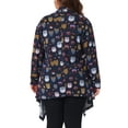 thumbnail image 4 of DARING DIVA Plus Size Owl Flowy Print Loose Open Front Sweater 1X Navy Blue, 4 of 6