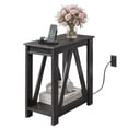 thumbnail image 2 of GALAXHERO Narrow End Table with Charging Station and Open Storage Shelf Sofa Side Table with 2 USB Ports and 2 Power Outlets, Slim Farmhouse End Table for Small Spaces, Bedroom, Living Room Black, 2 of 8