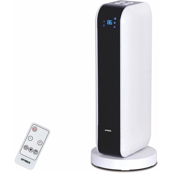 Optimus 17-Inch Oscillating Tower Heater with Remote Control, Digital Temperature Display, and Dual Heat Settings