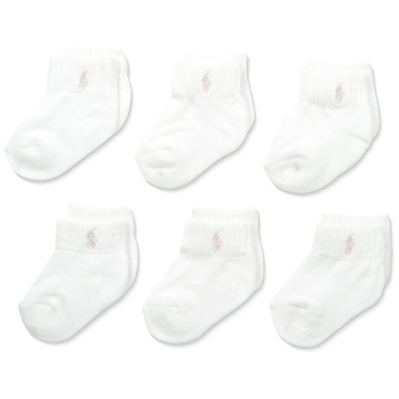 Polo Baby Socks for Boys and Girls with Gripper Bottoms (6 Pairs) White/ Pink Pony, 18 - 24 Months
