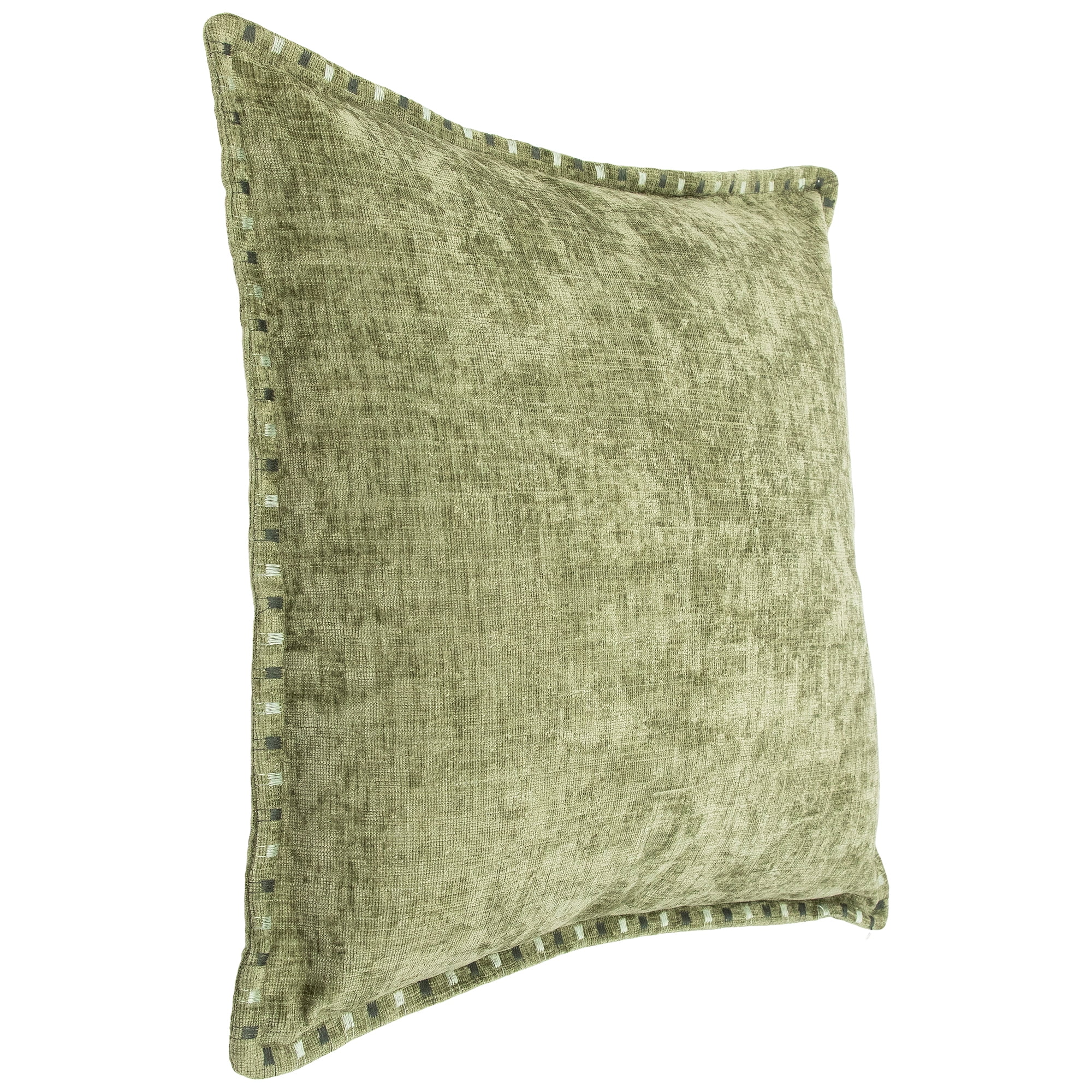 Chenille Throw Pillows with Short Satin Hem Stitching - 18" x 18" - Green - Set of 2