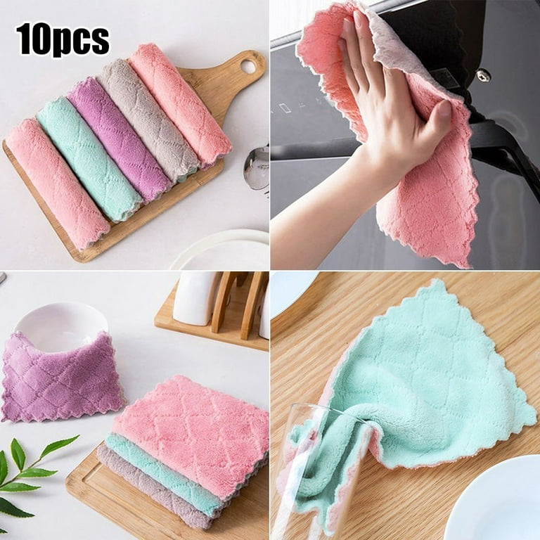Fancy 10Pcs Kitchen Cloth Dish Towels, Super Absorbent Coral