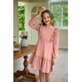 thumbnail image 6 of Arshiner Girl's Dress Vintage A-Line Long Sleeve Ruffle Swing Casual Velvet Dress with Pockets, 6 of 9