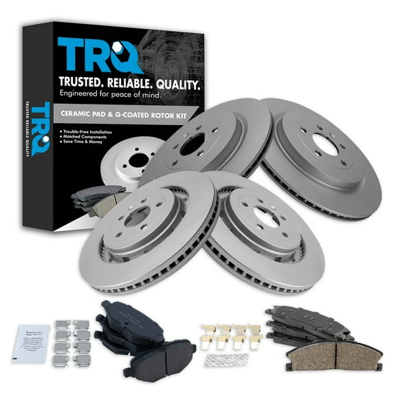 TRQ Front & Rear Premium Posi Ceramic Disc Brake Pad & Coated Rotor w/Chemicals BKA23321