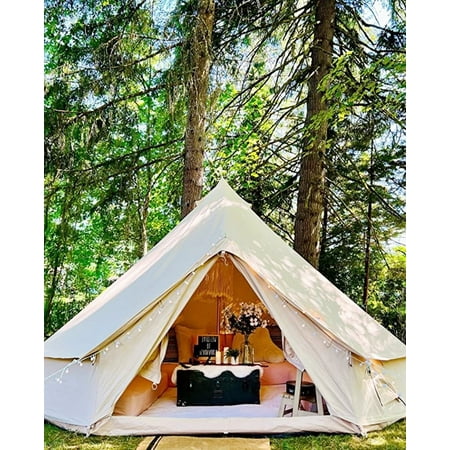 Been Younger 5M/16.4ft Cotton Canvas Bell Tent Outdoor Waterproof 4 Seasons Glamping Yurt Tent With Stove Hoel For Family Camping Hiking Party