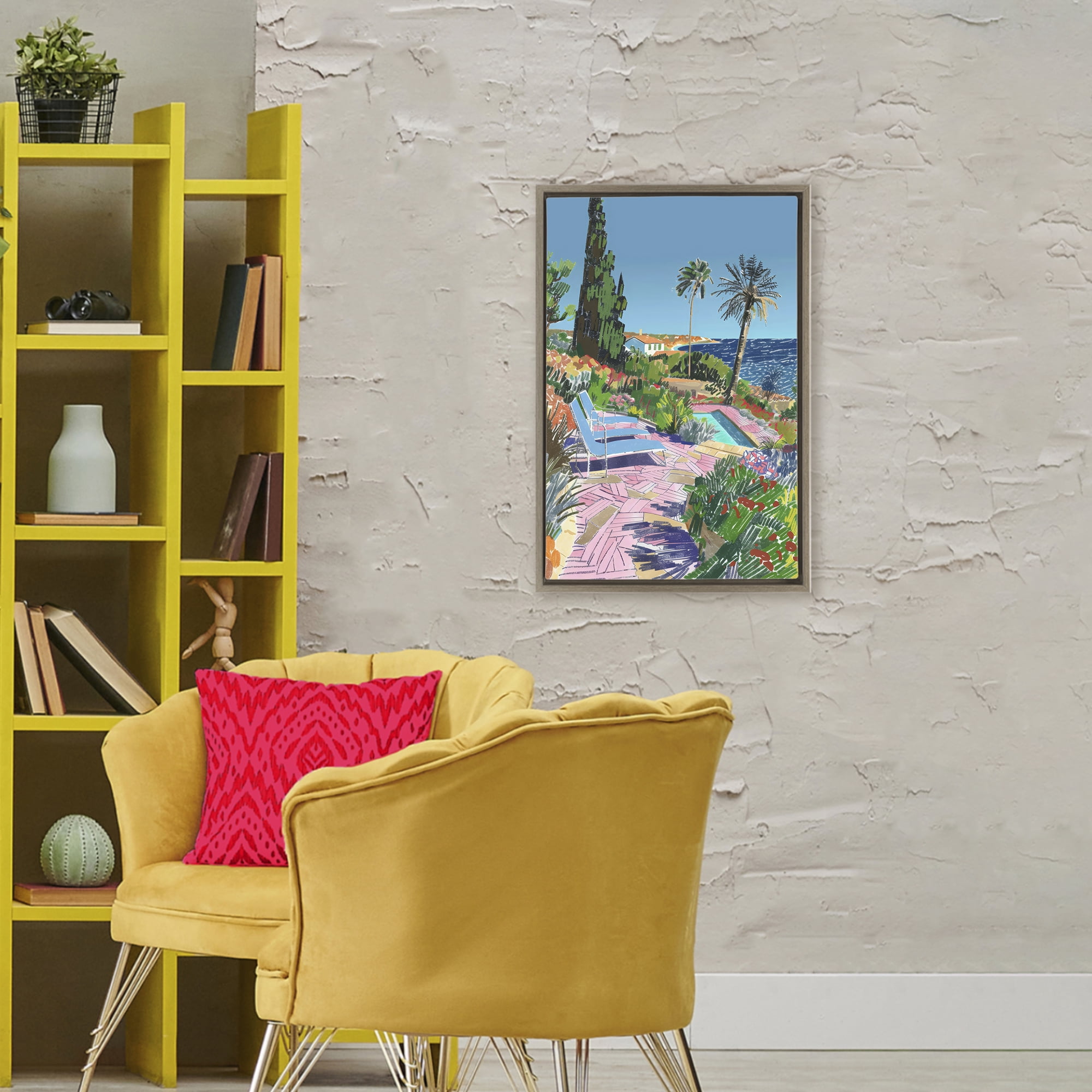 Stupell Industries Pool View to Ocean Brown Framed Floater Canvas Wall Art, design by Creative Studio