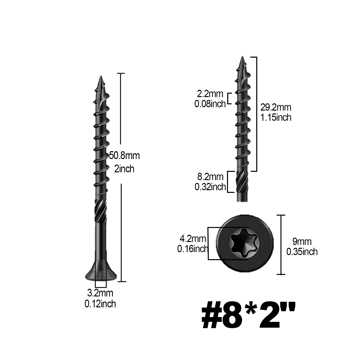 240pcs Black Deck & Wood Screws Assortment Kit, #8 x 1 - 1/ 2", #8 x 2", #10 x 3" Sizes, Epoxy - Coated for Rust Resistance, Torx Drive Head, T25 Star Bit Included, Ideal for Outdoor Decking,