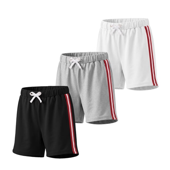 Actgleam Boys 3-Pack Athletic Shorts Kids Striped Active Running Shorts with Elastic Waist,Size 6-13Y