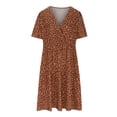 thumbnail image 4 of Robes pour Femmes Femmes Grande Taille Imprimé Taille Élastique Col en V Manches Courtes Robe en Liquidation, 4 of 6