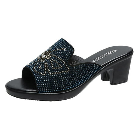 

Shoes for Women Fashion Casual Diamond Slip-on Heels Leisure Slippers Shoe