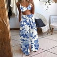 thumbnail image 2 of Giftesty Two Piece Outfits Women,Women Summer Bohemian Floral Print Sexy Crop Tops+Pants Wide Leg 2 Piece Set, 2 of 5