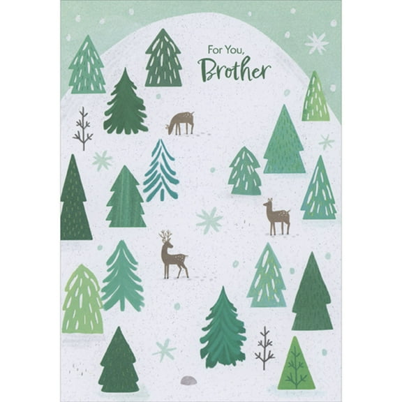 Designer Greetings Deer and Green Trees Along Snowy Mountainside Christmas Card for Brother