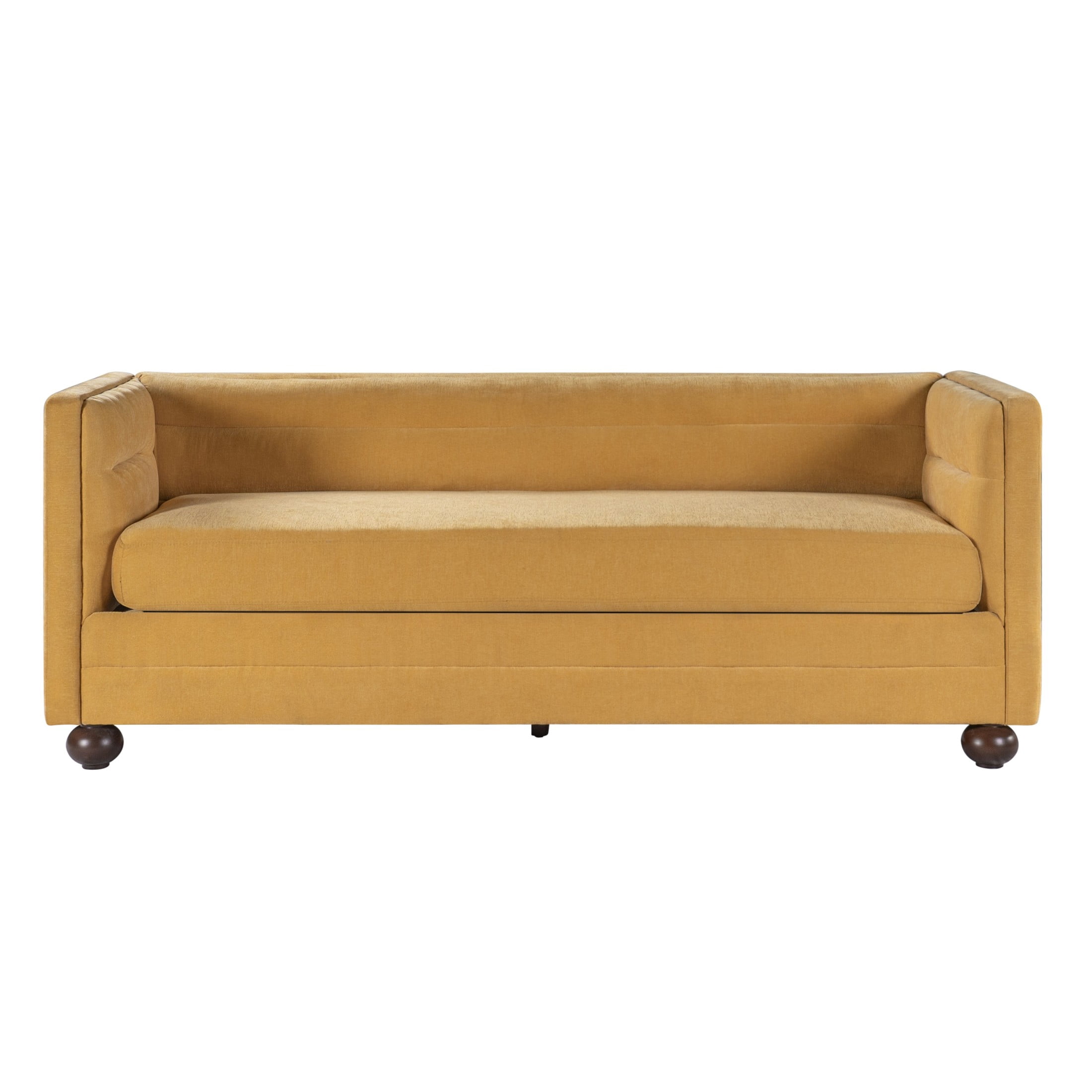 Christopher Knight Home 77.2" Modern Chenille Sofa Couch with Square Arms, 3 Seats, Wood Legs, Yellow