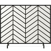 Best Choice Products 38x31in Single Panel Handcrafted Iron Chevron Fireplace Screen w/ Distressed Finish - Satin Black