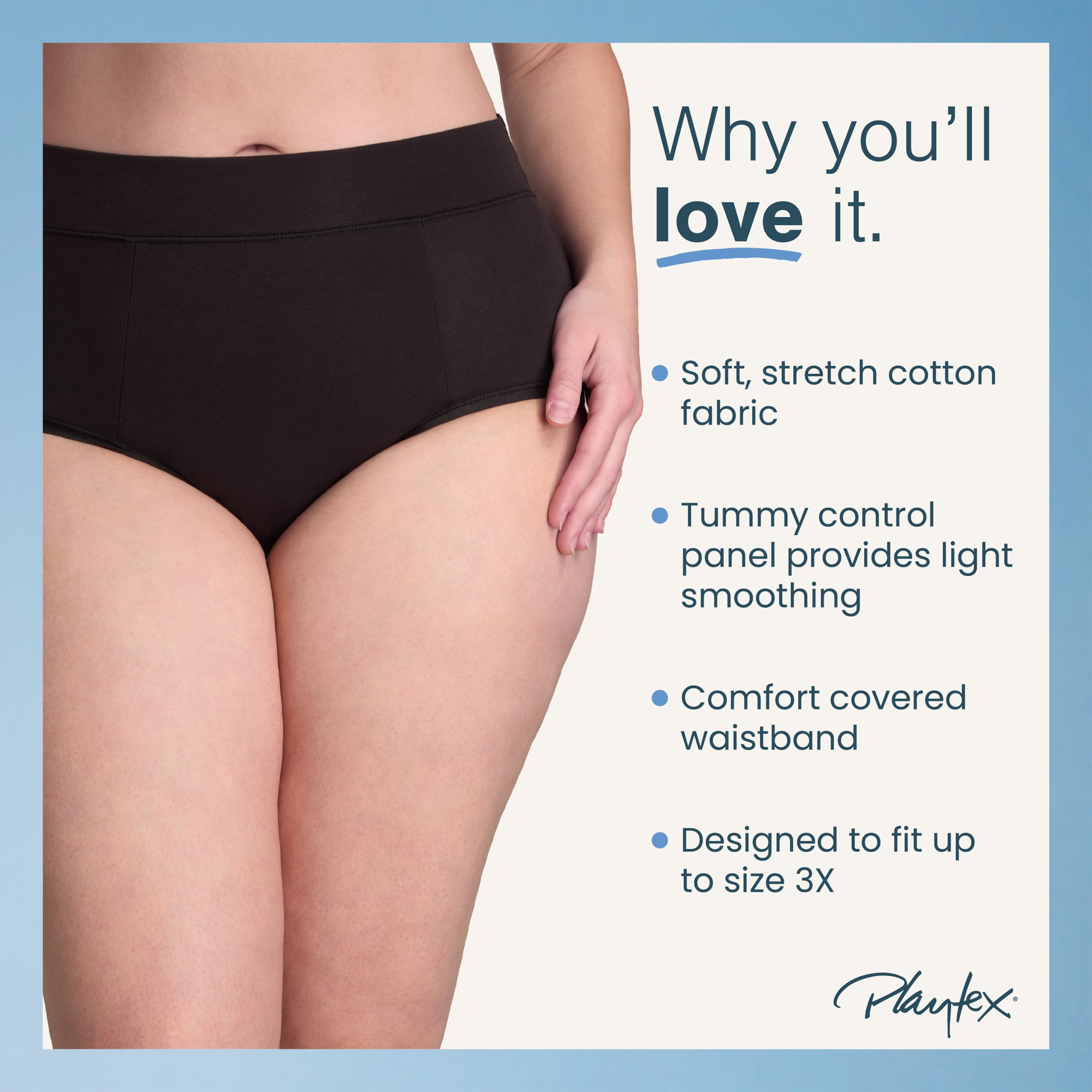 Playtex Women's Cotton Stretch Light Smoothing Underwear Brief, 3-Pack