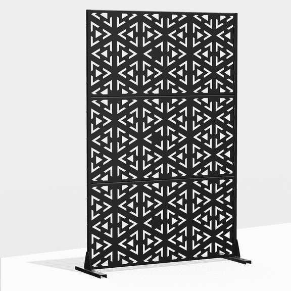 MAYEERTY 72"x47"x16" Outdoor Privacy Screen with Stand Metal Balcony Decorative Screen,Black