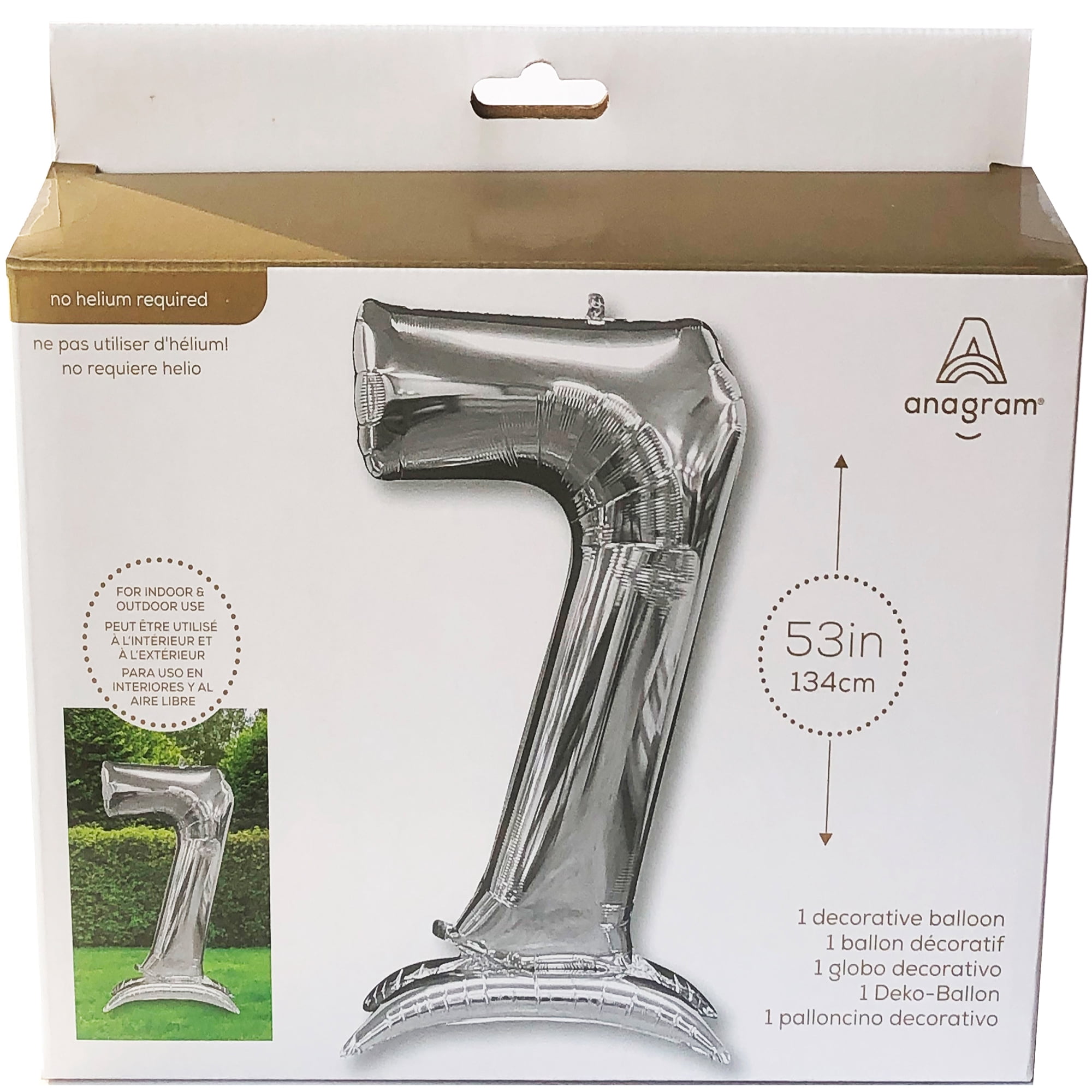 53 inch Stand-Up Numberz 7 - Silver (Air-Fill Only) Foil Mylar Balloon - Party Supplies Decorations
