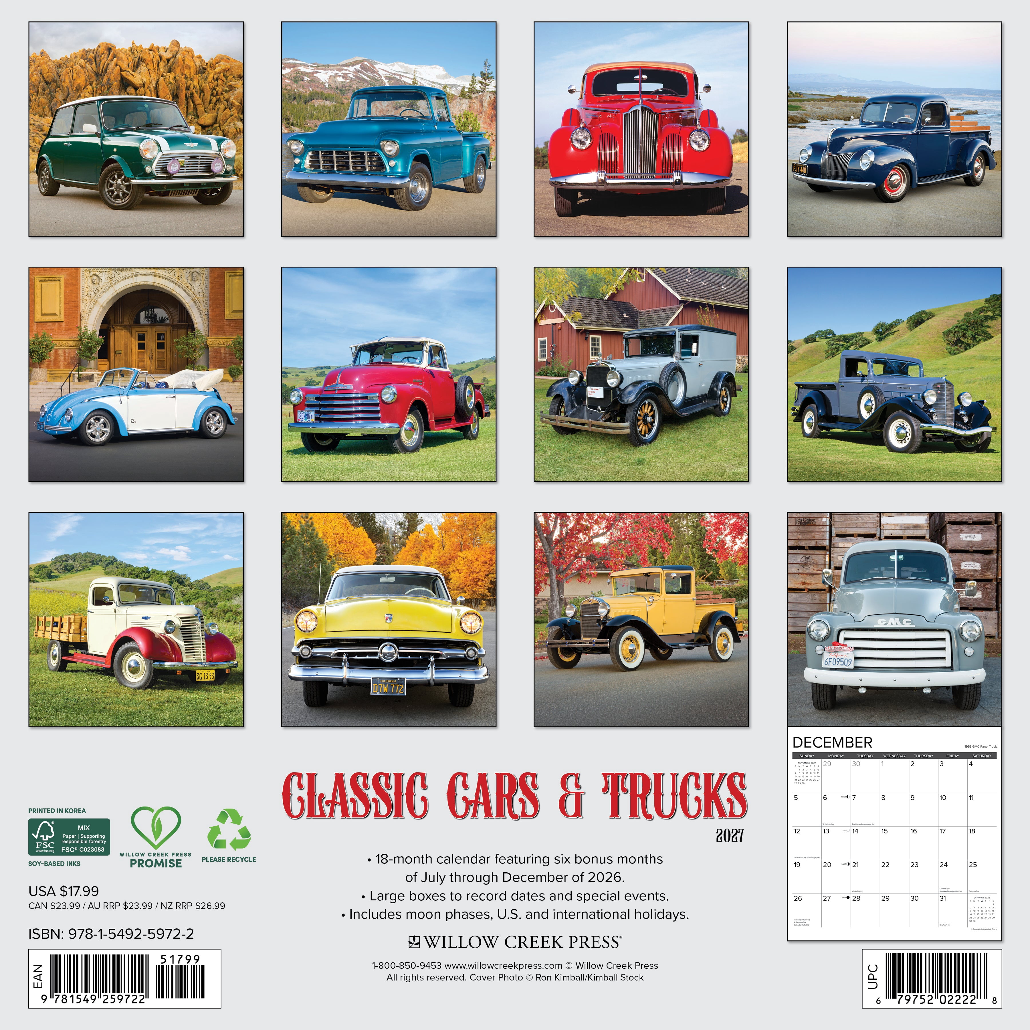 Willow Creek Press, Classic Cars & Trucks 2027 Wall Calendar