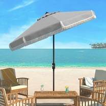 SAFAVIEH Milan Fringe 11' Market Crank Round Umbrella, Grey/White