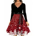 thumbnail image 3 of Women's Fashion Elegant Autumn and Winter Long Sleeve V-Neck Christmas Print Dress in Red XL for Holiday Parties and Casual Wear, Stylish Women's Seasonal Dress,Red,S, 3 of 4