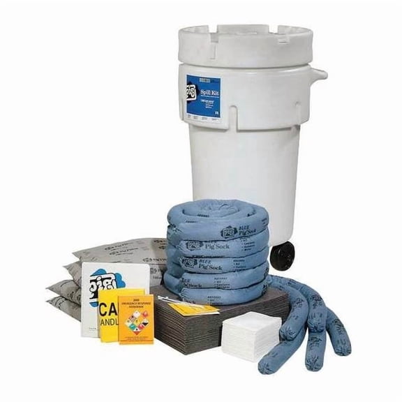 Spill Kit, 30 gal Volume Absorbed per Kit, 50 gal Capacity, Drum, White, 123