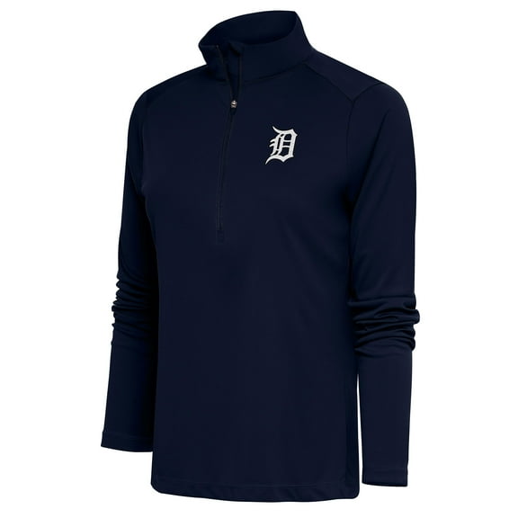 Women's Antigua  Navy Detroit Tigers Brushed Metallic Tribute Half-Zip Pullover Top