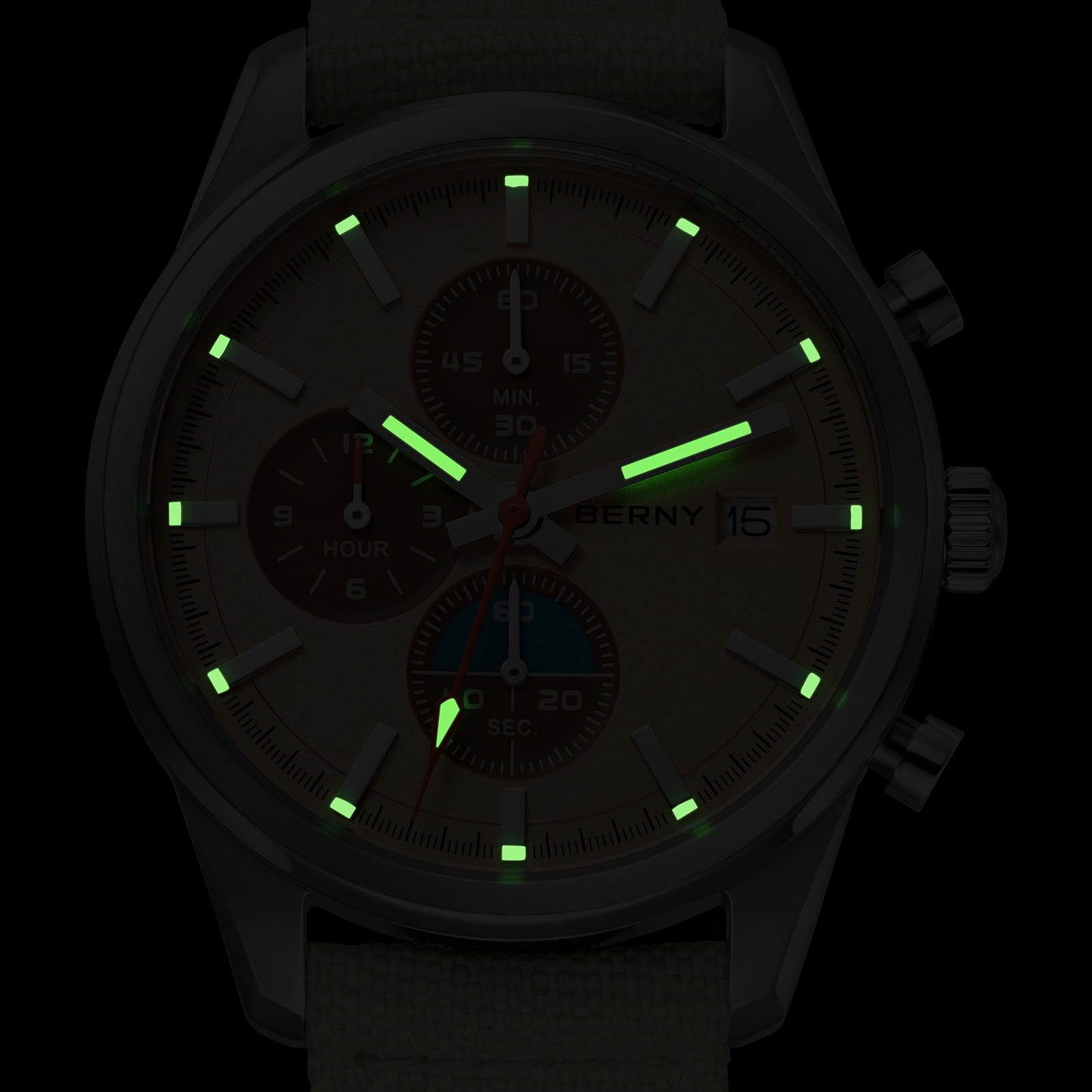 BERNY Mens Watches Analog Quartz Chronograph Watch with Date Canvas Strap Luminous Sapphire Crystal Luxury Fashion Business Casual 50M Waterproof Wrist Watches for Men (Brown)
