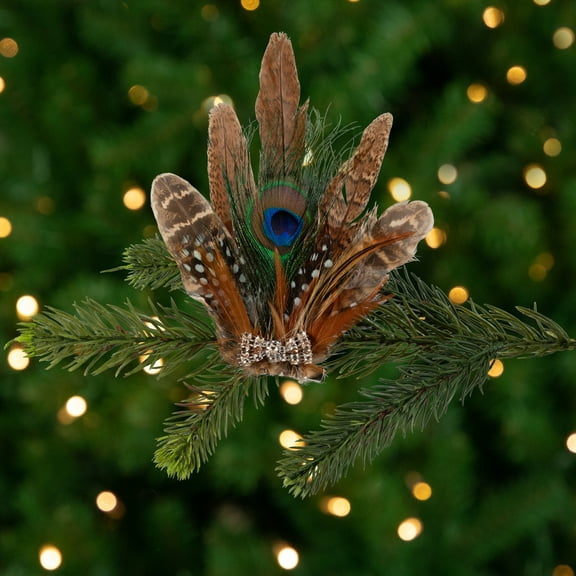 Northlight Peacock Feather Christmas Clip-On Ornament - 6" - Brown, White and Green