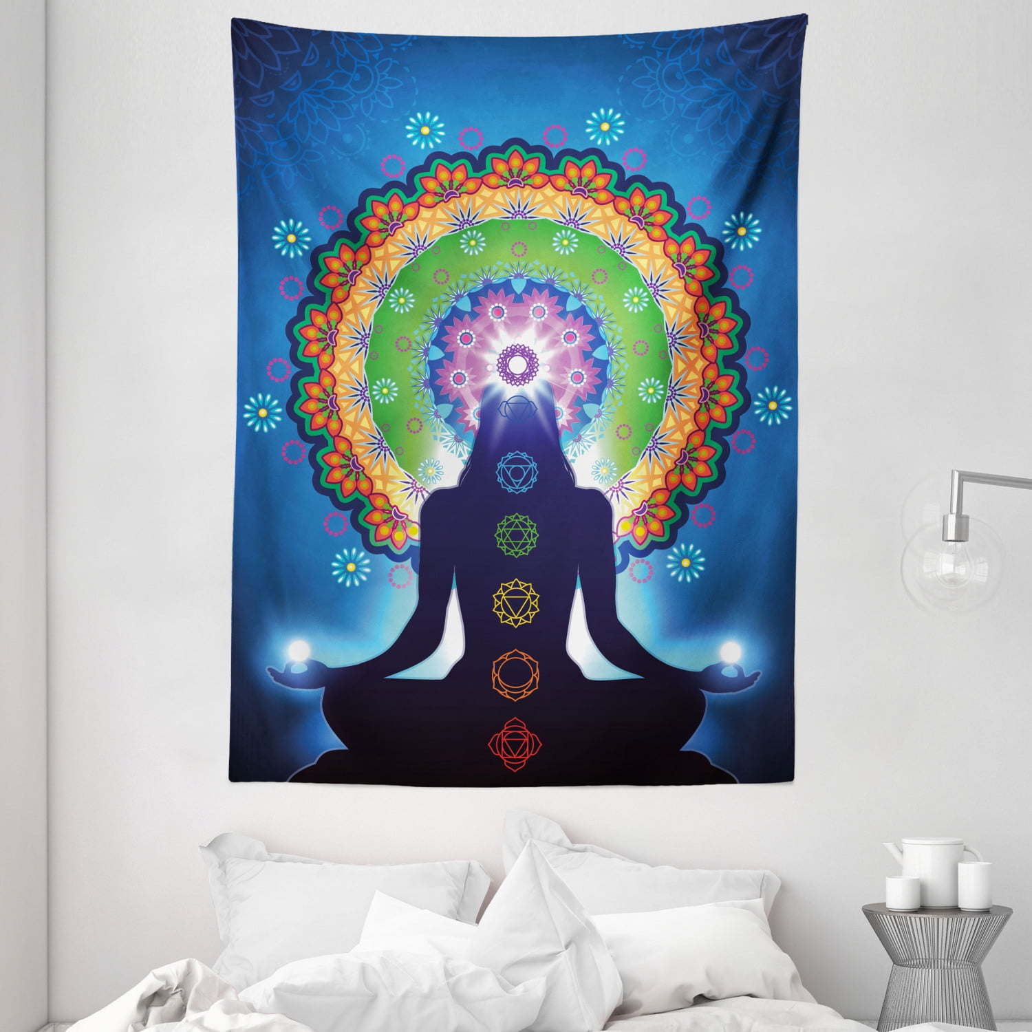 Seven Chakra Cotton Yoga Mat Tapestry Ethnic Indian Wall Hanging Table Cover Art 