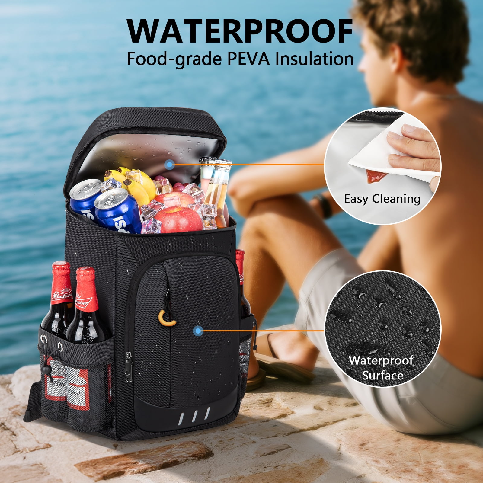 Cshidworld Cooler Backpack - 40 Cans Insulated Leak Proof Backpack Cooler Portable Picnic Camping Beach Hiking BBQ Cooler Bag for Men and Women, Black